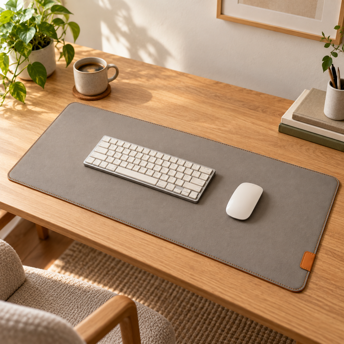 Warm Grey Stitched Desk Mat