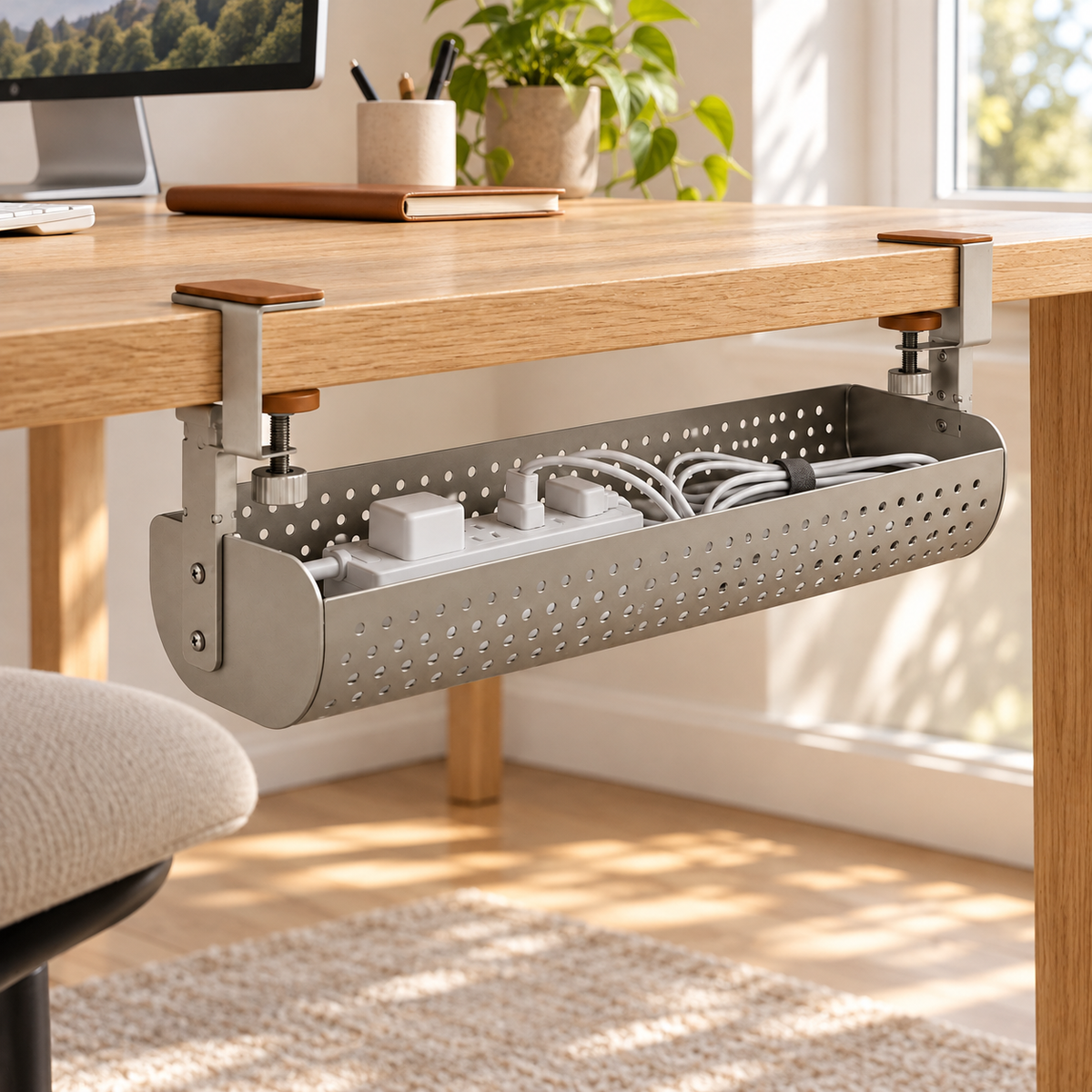 Clamp-On Under-Desk Cable Tray