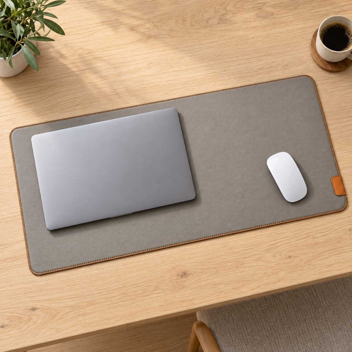 Warm Grey Stitched Desk Mat
